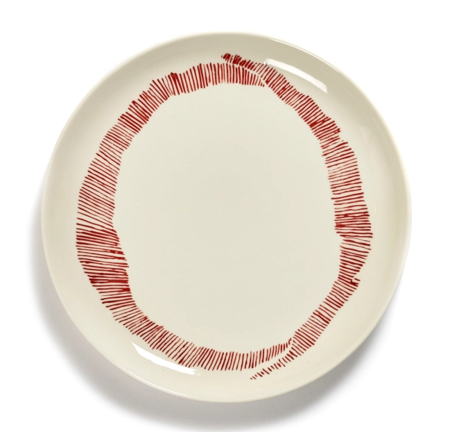 Otto. Feast Teller 22.5x22.5x2cm White Swirl-Stripes Red