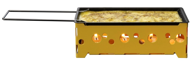 Raclette mit Rechaudkerzen,7-teilig,19x9x6cm, 4 Kerzen,gelb