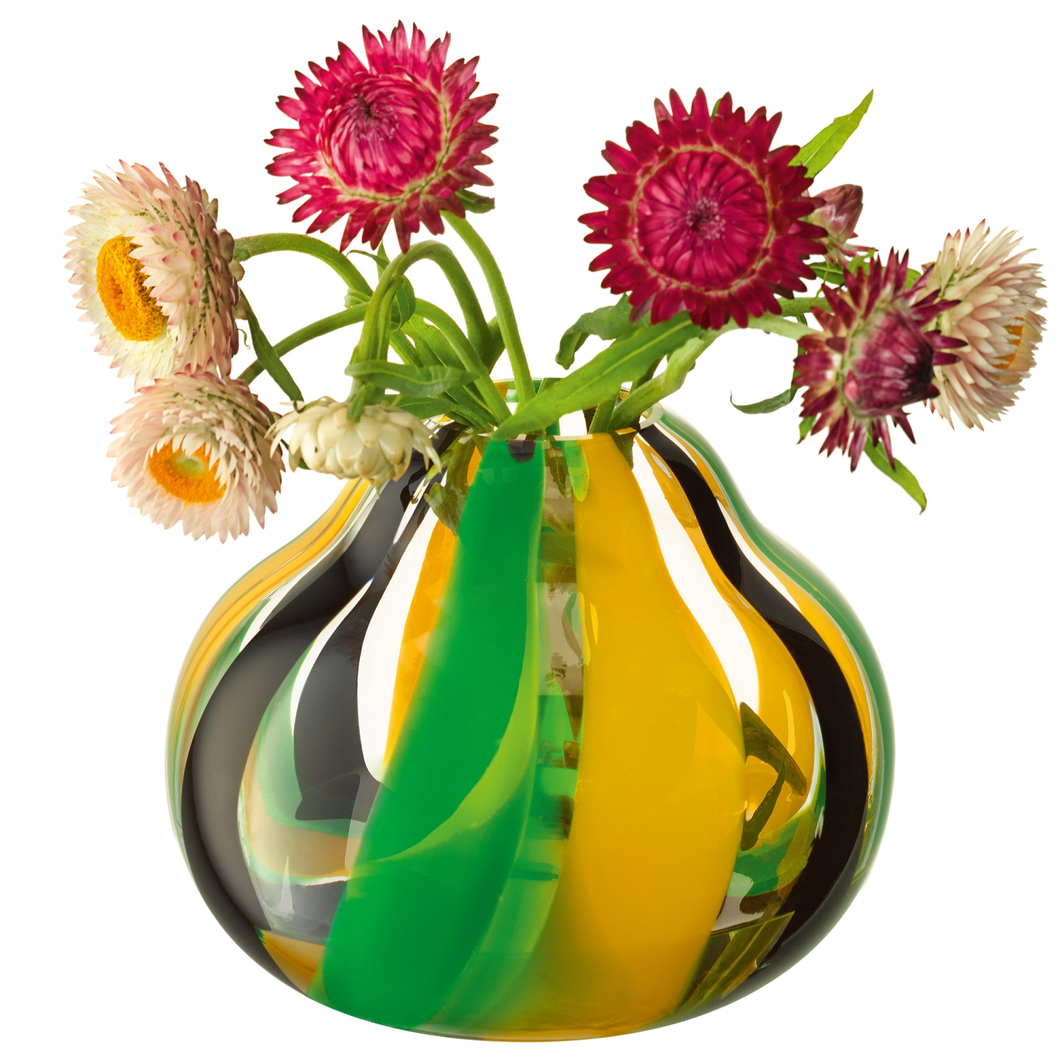 Folk Vase H11.5cm schwarz, grün, gelb