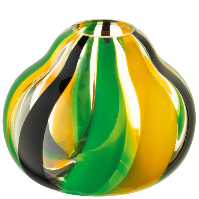 Folk Vase H11.5cm schwarz, grün, gelb
