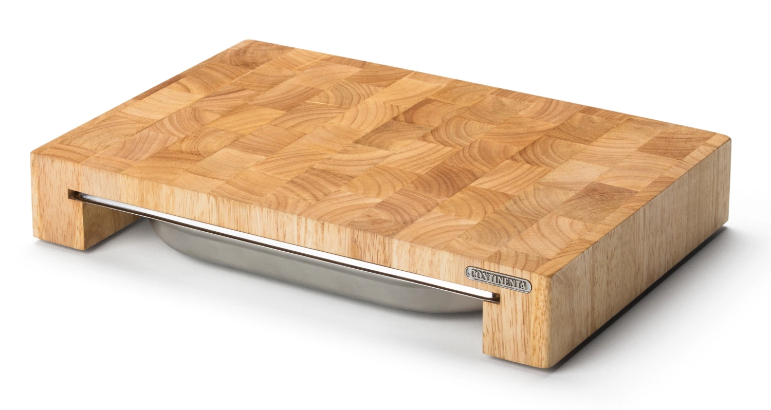 Planche à découper en bois avec tiroir en inox, 39x27x6 cm