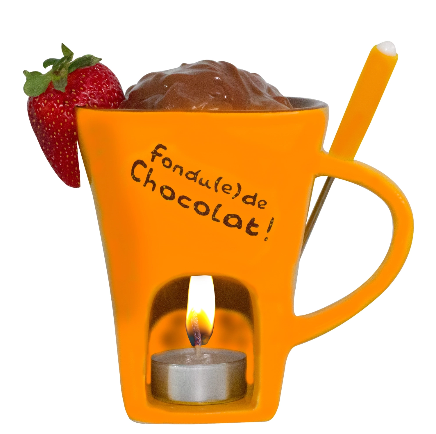 Set à fondue au chocolat tasse orange marron, 3 pièces