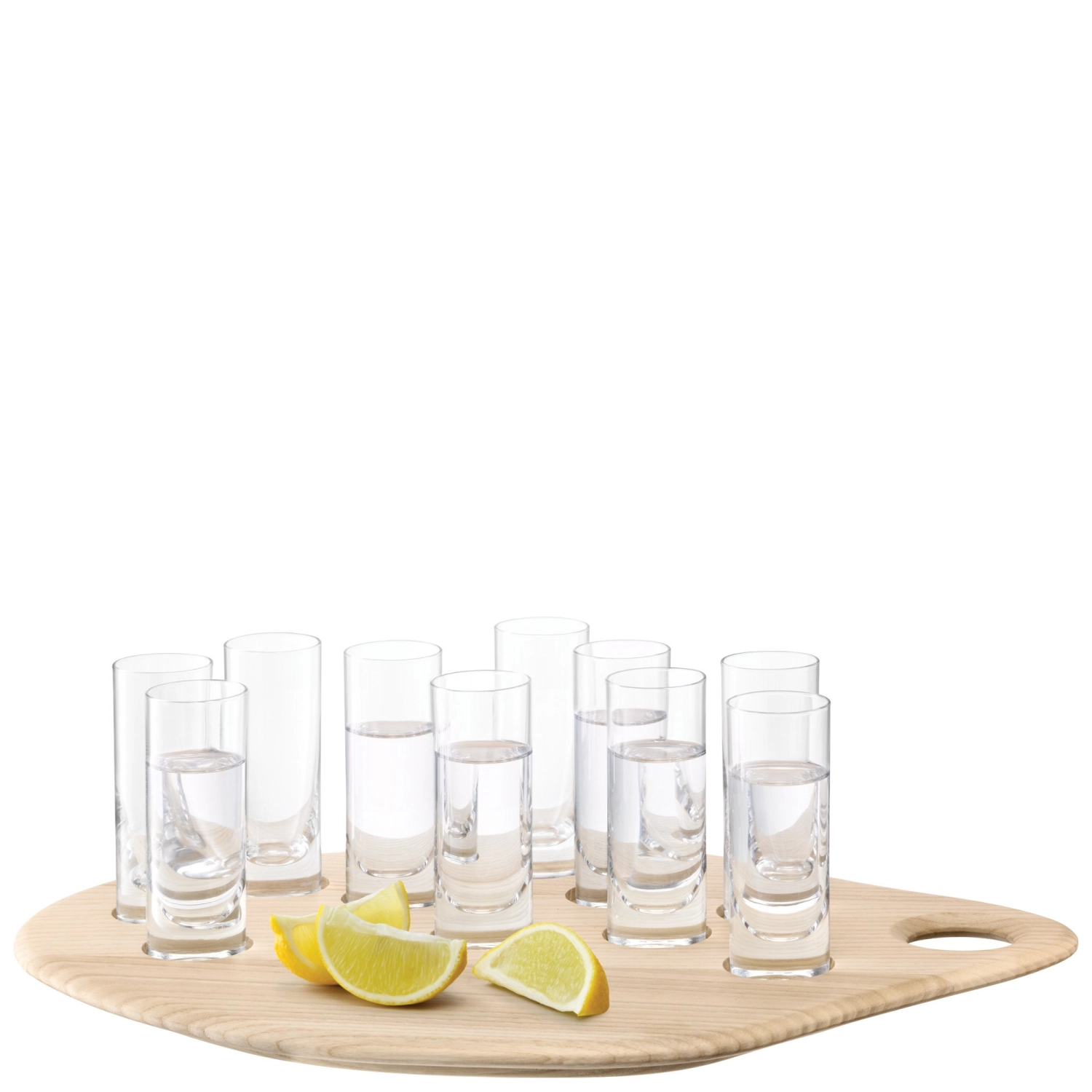 Palette set de verres à shooter & plateau en frêne w28cm/l4