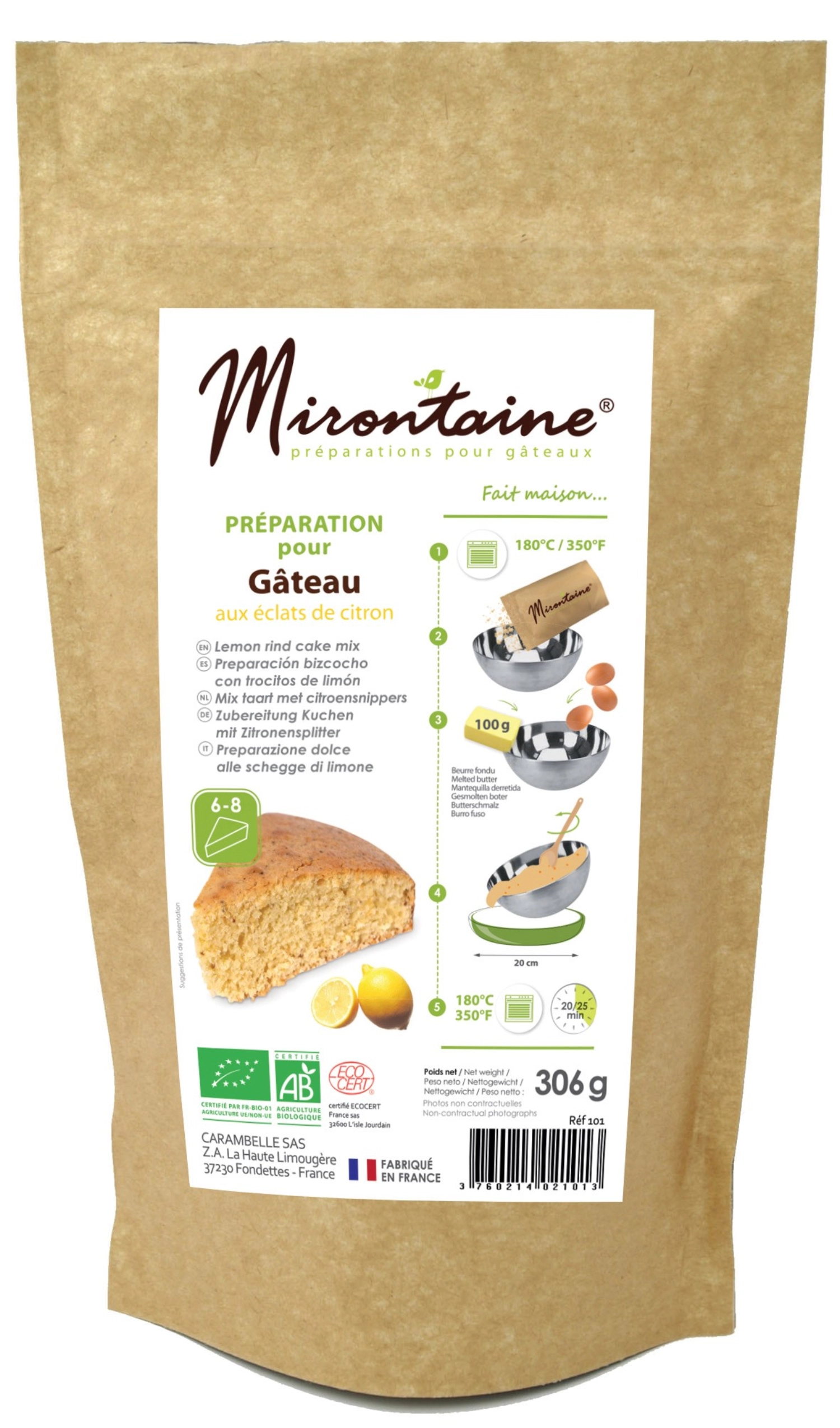 Préparation bio gâteau éclats de citron 306g