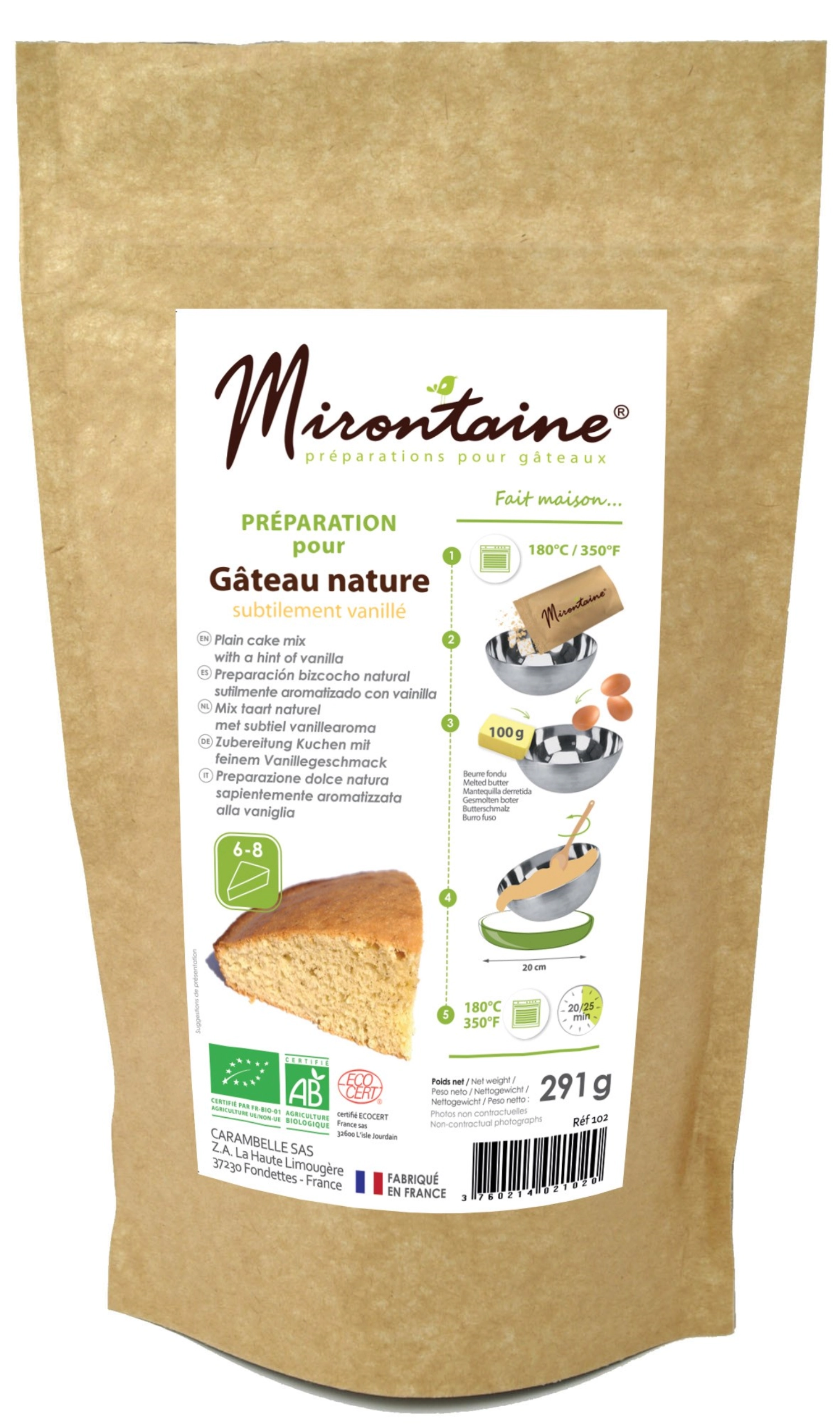 Préparation bio gâteau nature subtilement vanillé 291g