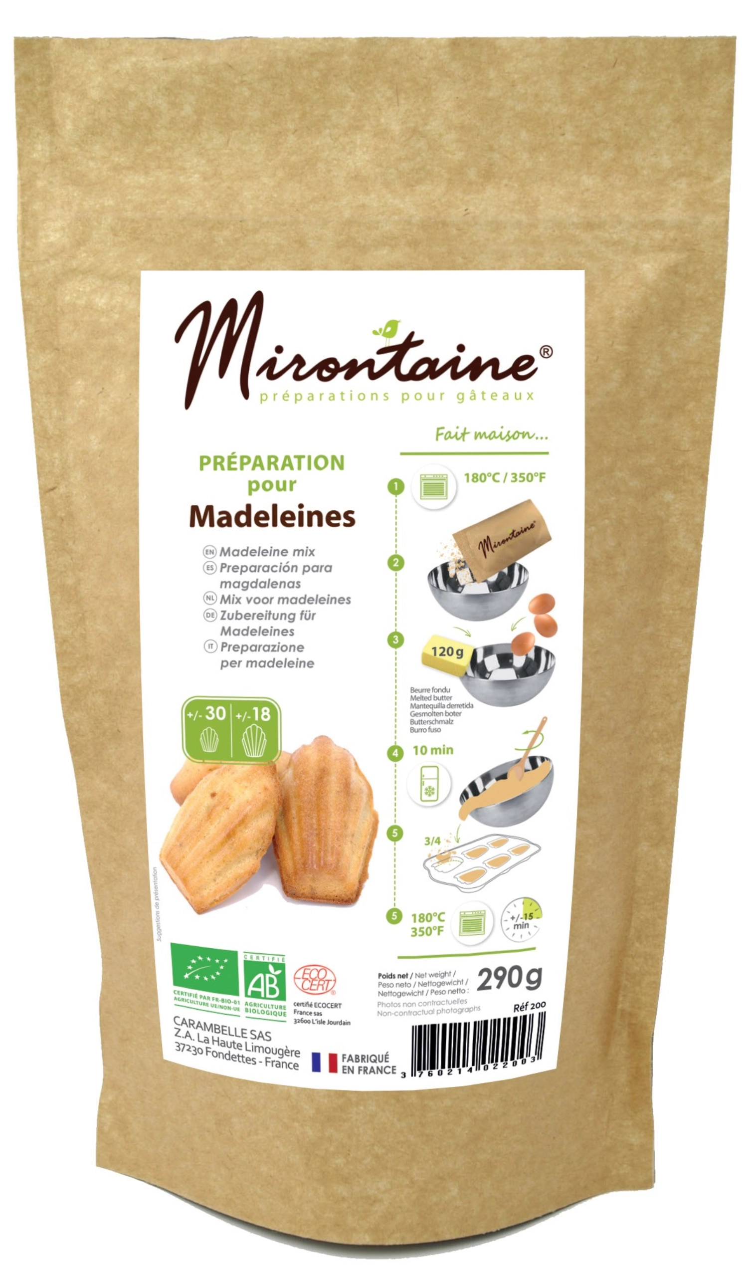 Préparation bio préparation pour madeleines 290g