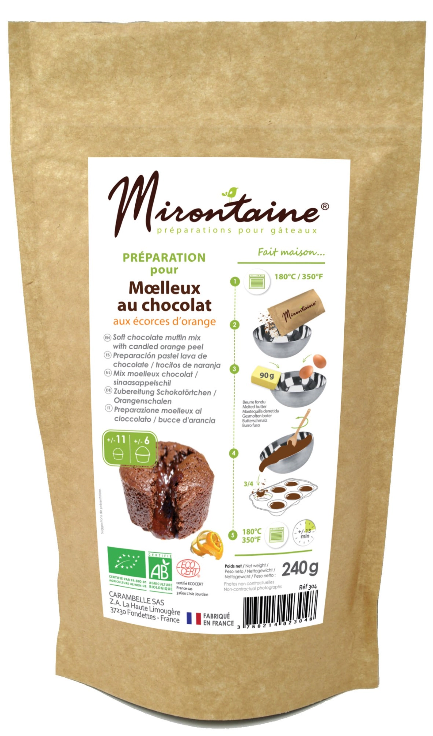 Préparation bio moelleux chocolat/ écorces d´orange 240 g