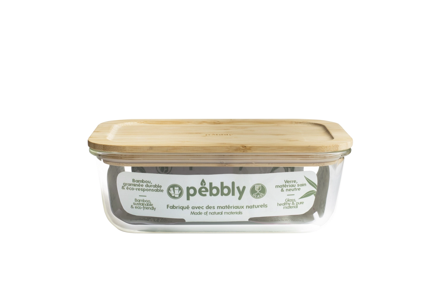 Pebbly bocal avec couvercle en bambou, 1.8 l, 23 x 16 x 8cm