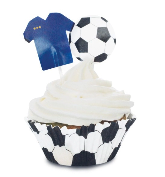 24 moules à cupcakes et 24 cake toppers football