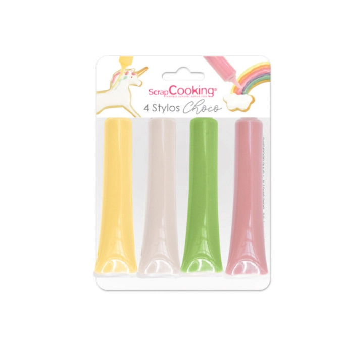 4 crayons de chocolat rose, vert, jaune, blanc 4x25g