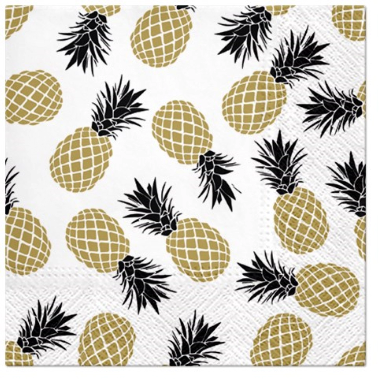 Serviettes lunch 20x ananas or/noir, 33x33cm