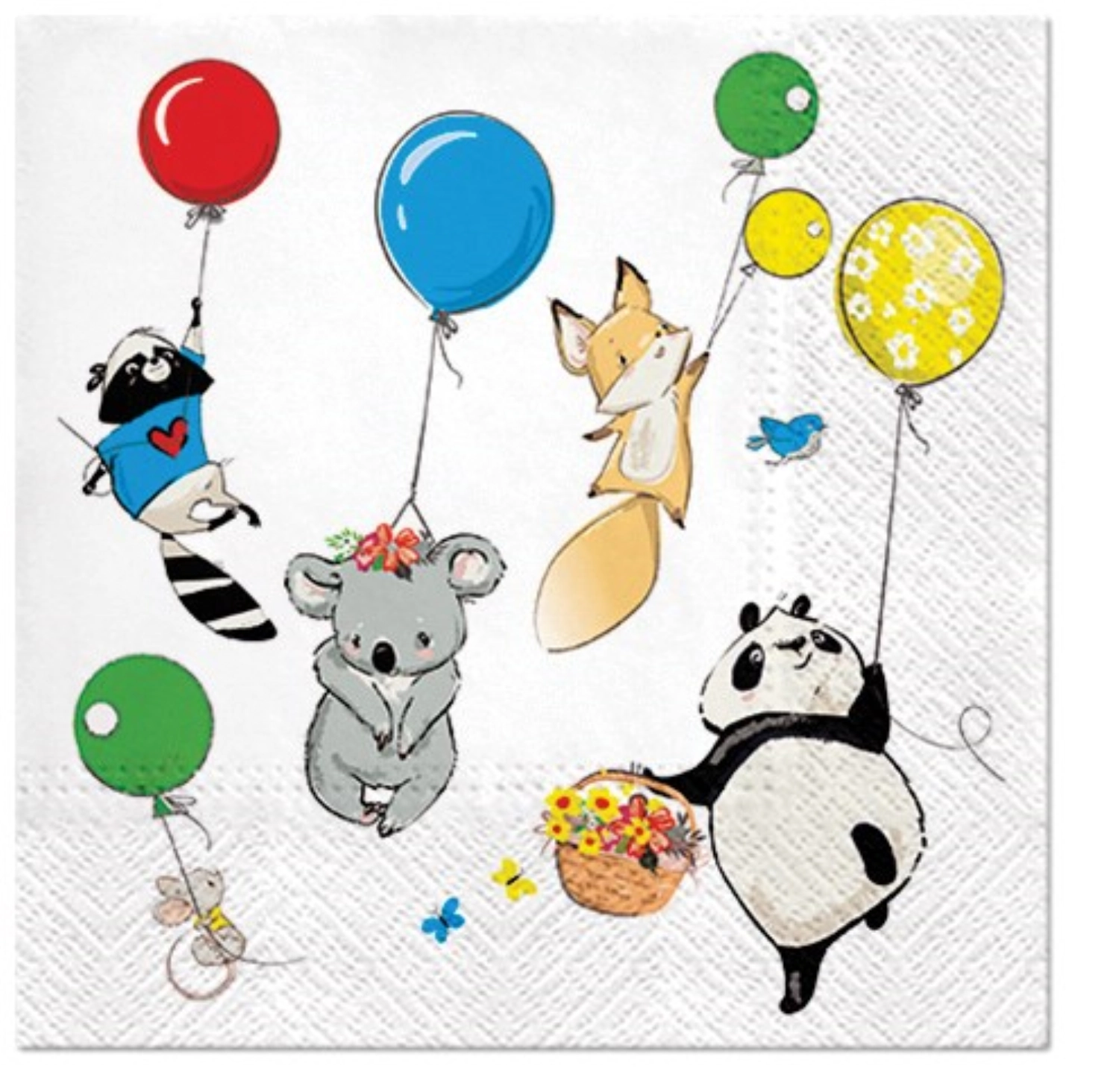 Serviettes lunch 20x animaux avec ballon, 33x33cm