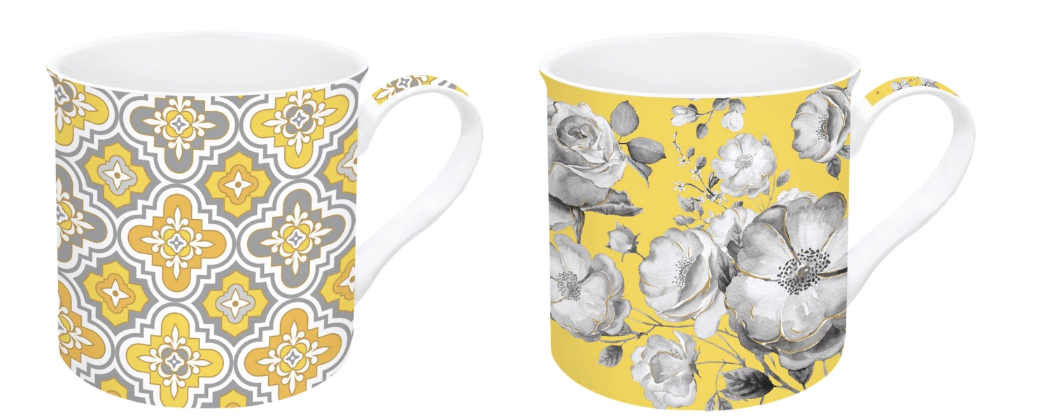 Lot de 2 mugs en porcelaine Trend et Colours, jaune, 300ml