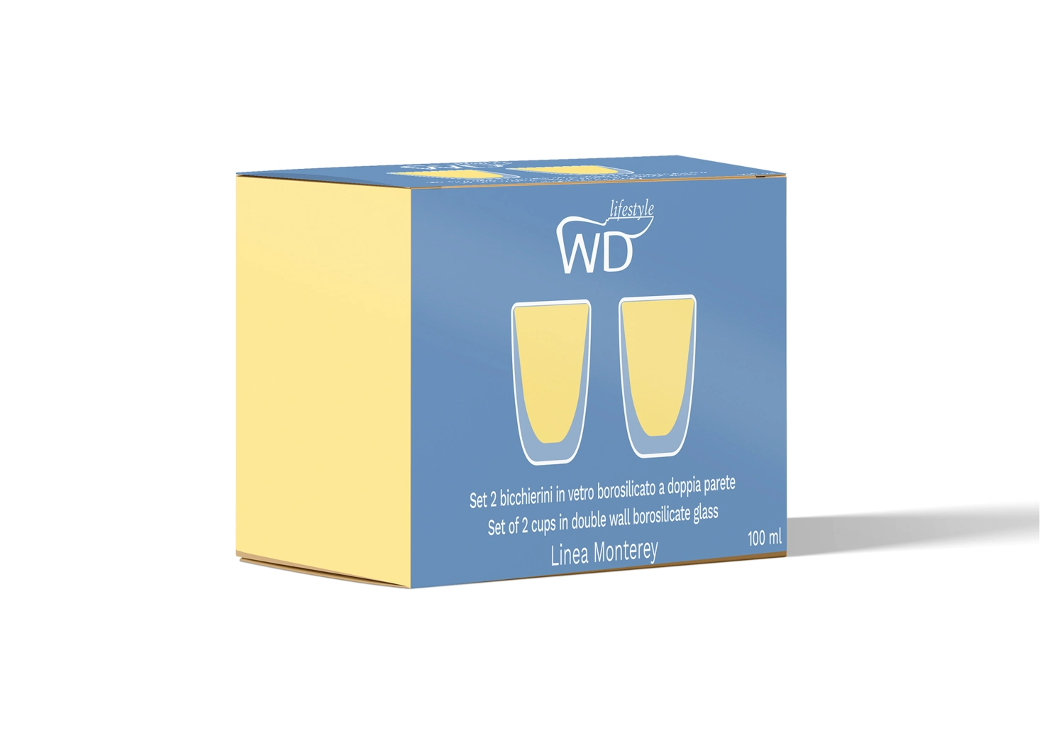 Set de 2 verres à espresso double paroi jaune, 80ml