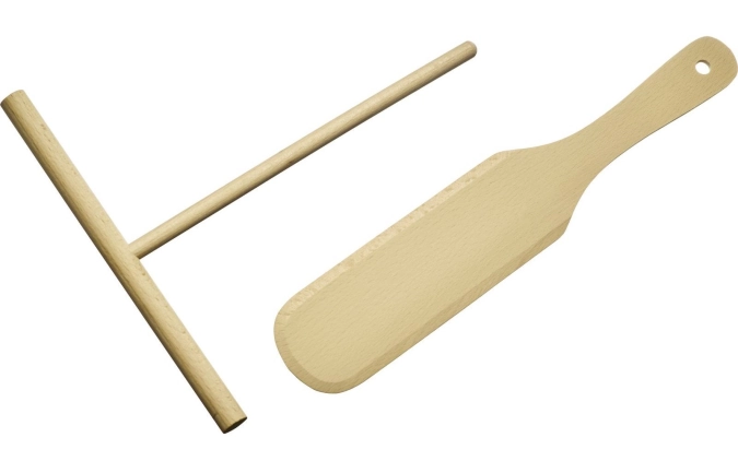 Set de 2 pcs. spatule à crêpes et répartiteur de pâte woody