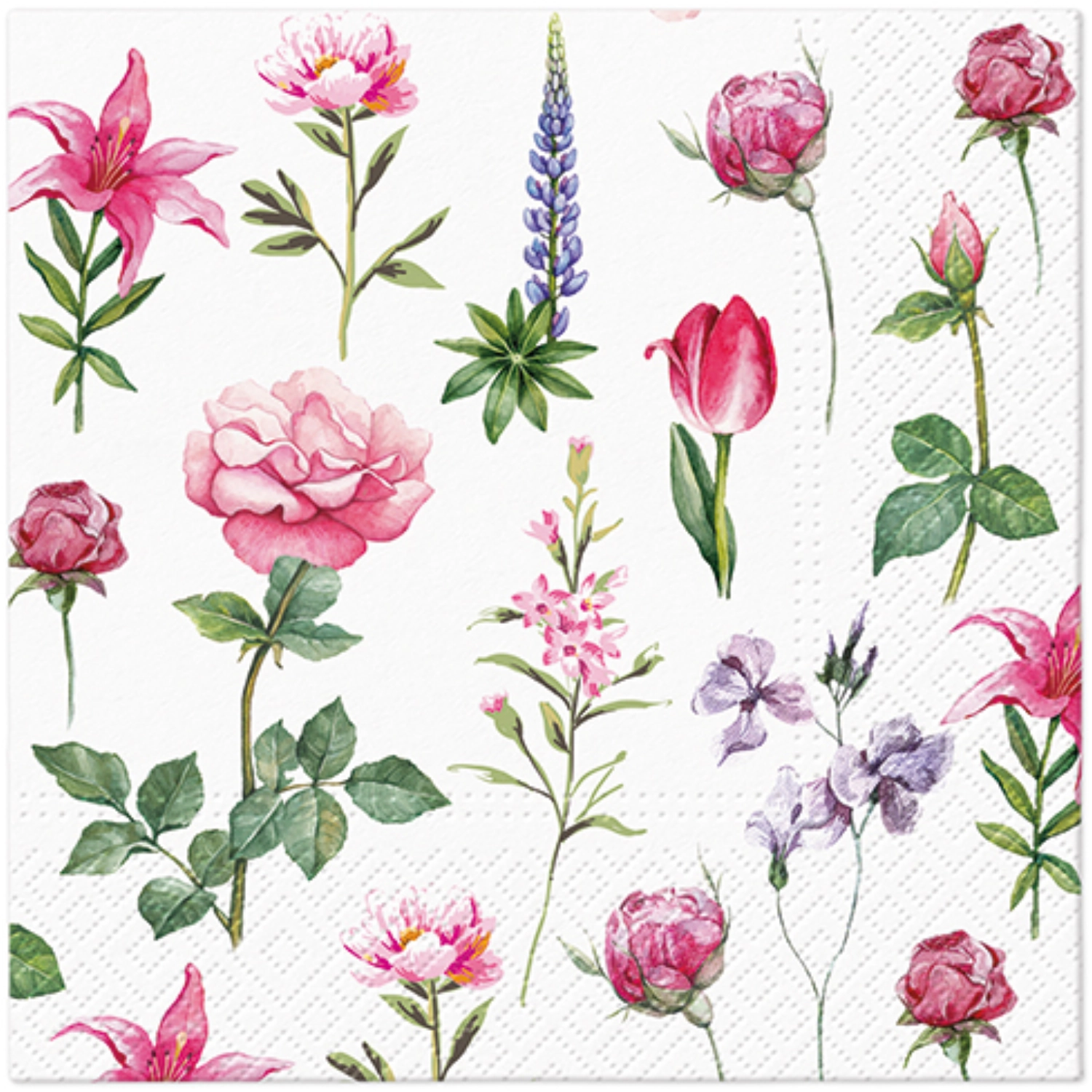 Serviettes de table Lunch 20x fleurs du jardin, 33x33cm